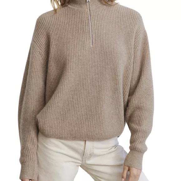 Jenni Kayne 100% Cashmere 1/2 Zip Sweater in Undyed Stone XXL - Picture 7 of 9